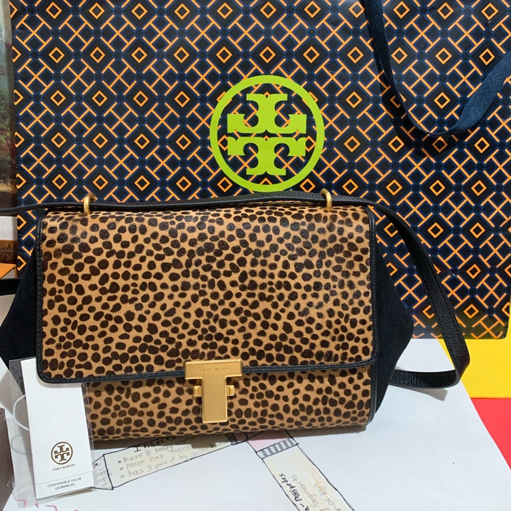 TORY BURCH LEOPARD PRINT SHOULDER or CROSS-BODY BAG - BLACK - Picture 6 of 6